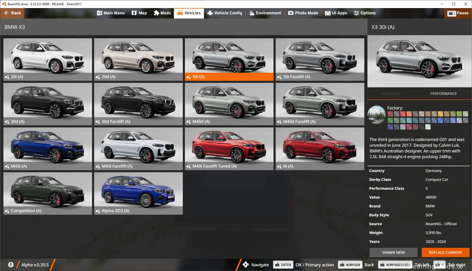 Screenshot of BMW X3 1