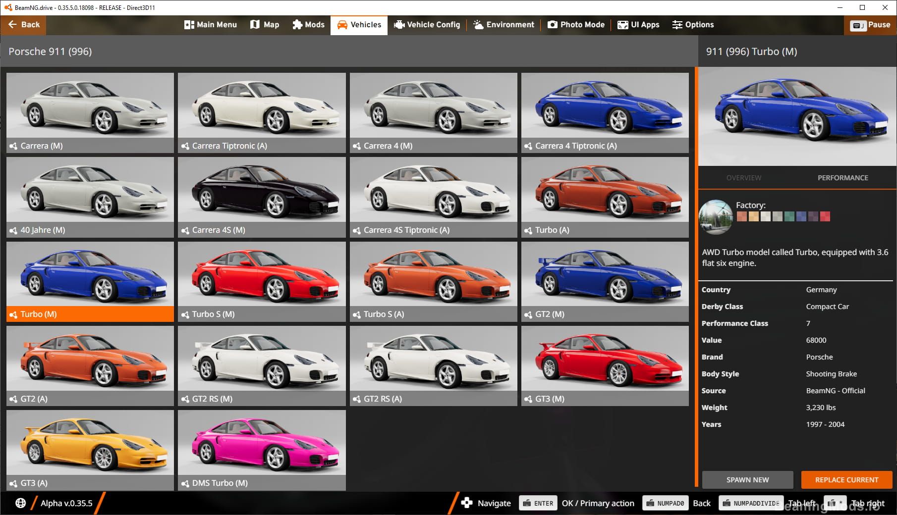 Screenshot of Porsche 911 (996) 1
